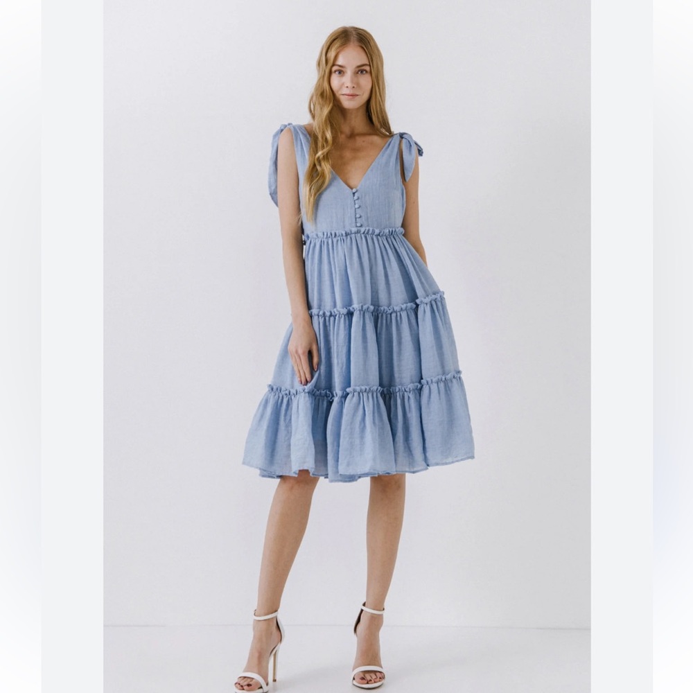Free Roses Baby Blue Tiered shoulder tie Summer Dress size XS